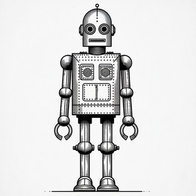 Silver Robot Illustration Standing