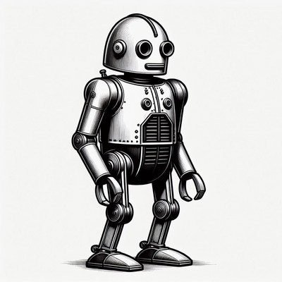 Silver Retro Robot Standing