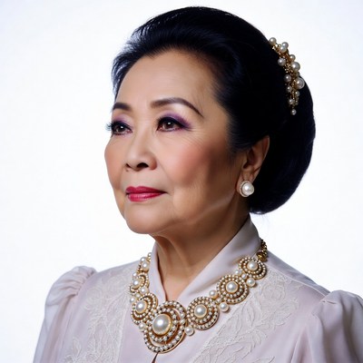 Asian woman in pearl jewelry