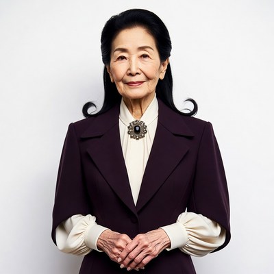 Elderly Asian woman in purple suit