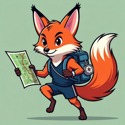 Cartoon Fox Reading Map with Backpack