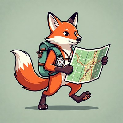 Cartoon Fox Reading Map with Backpack