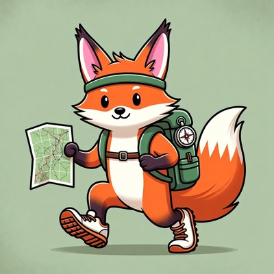 Cartoon Fox Hiking with Map