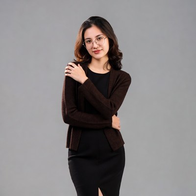 Asian woman in glasses and cardigan
