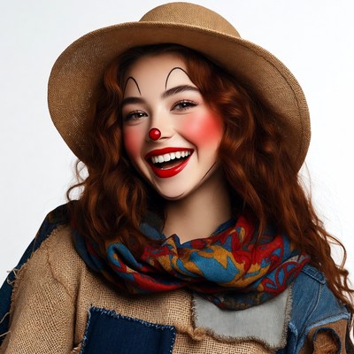 Smiling woman in clown makeup