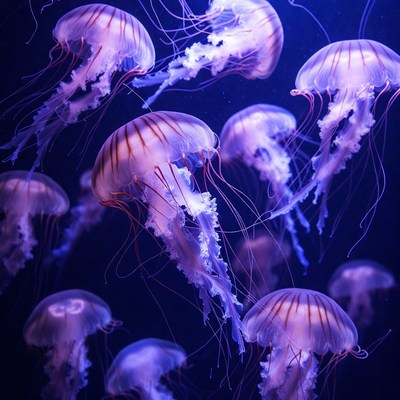 Glowing Purple Jellyfish in Dark Water