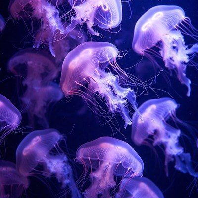Purple Jellyfish Swimming in Dark Water