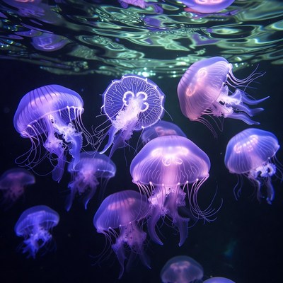 Purple Jellyfish Swimming Underwater