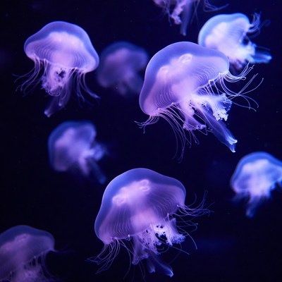 Purple Jellyfish Floating in Dark Water