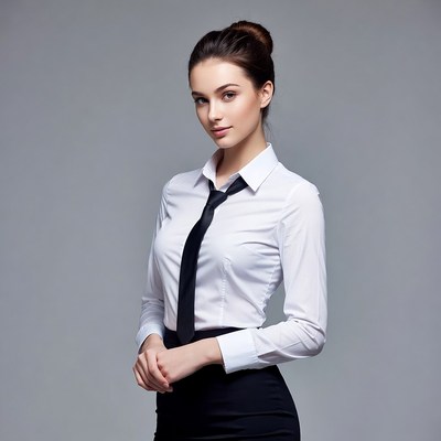 Woman in white shirt and black tie