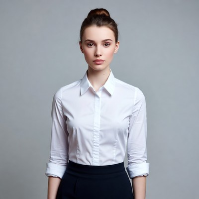 Woman in white blouse black skirt