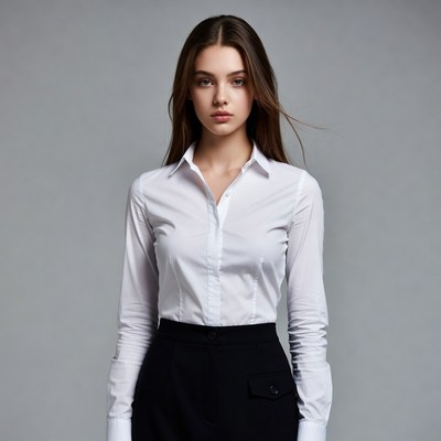 Woman in white shirt black skirt