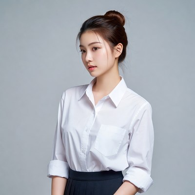 Asian woman in white shirt skirt