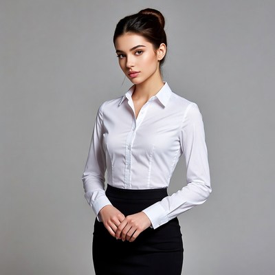 Woman in white blouse black skirt