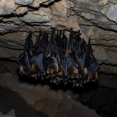 Bats hanging in cave
