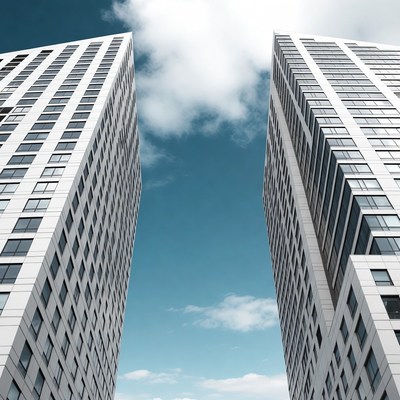 Two Tall Skyscrapers Against Blue Sky