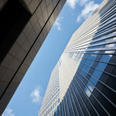 Tall skyscrapers against blue sky
