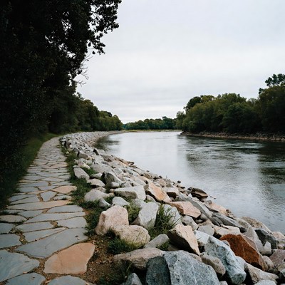 Stone Path Along River Bank