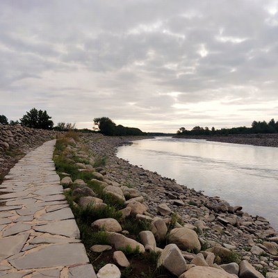 Stone Path Along River Embankment