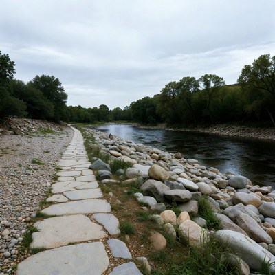 Stone Path Along River with Rocks