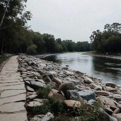 Stone Path Along River Bank