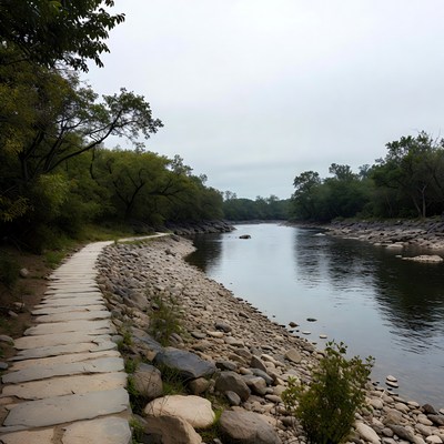 Stone path along riverbank trail