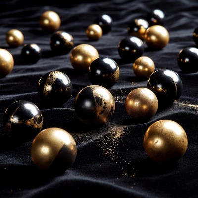 Gold and Black Balls on Fabric