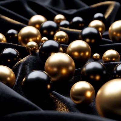 Gold and Black Balls on Silk Fabric