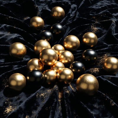 Gold and Black Balls on Velvet