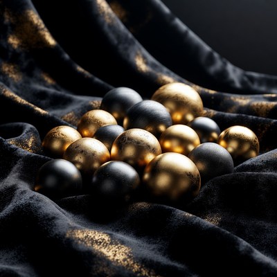 Gold and Black Orbs on Fabric