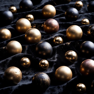 Gold and Black Orbs on Velvet