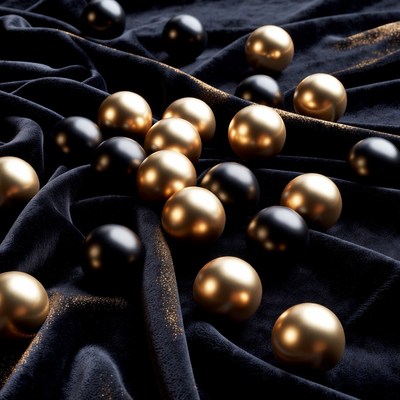 Black and Gold Balls on Velvet Fabric