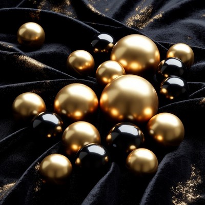 Gold and Black Spheres on Velvet