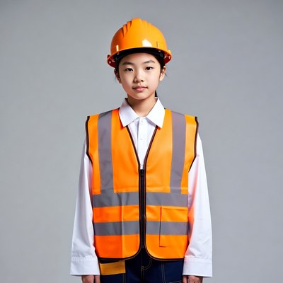 Asian girl in hard hat and vest