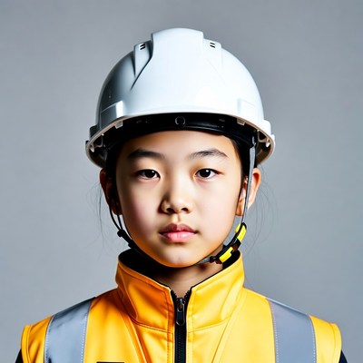 Asian girl wearing safety helmet