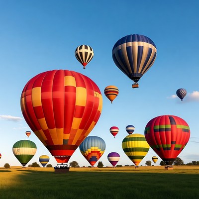 Colorful Hot Air Balloons Over Field