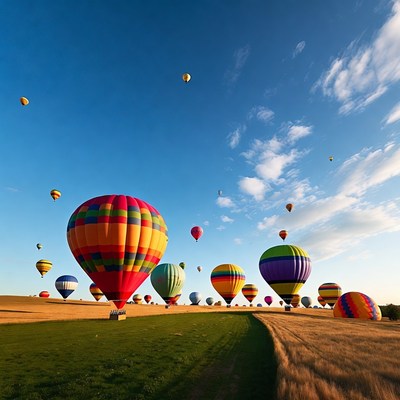 Colorful Hot Air Balloons Over Field
