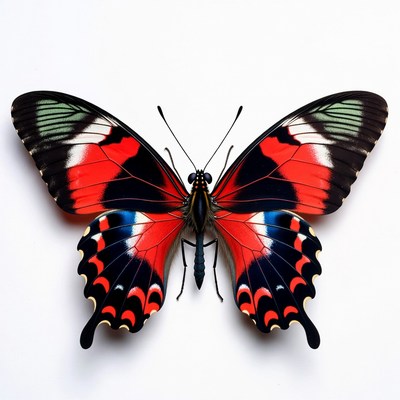 Red Admiral Butterfly on White Background