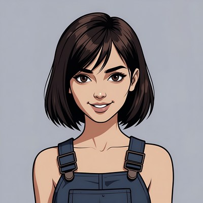 Anime girl in blue overalls