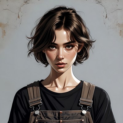 Woman in black overalls portrait