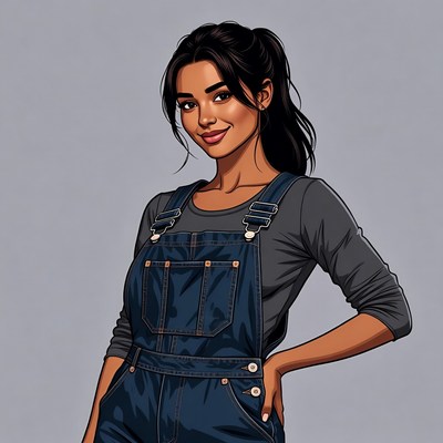 Woman in blue overalls illustration