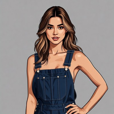 Woman in blue overalls illustration