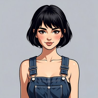 Anime girl in denim overalls
