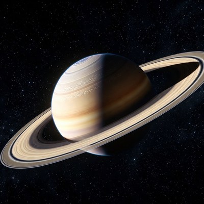 Saturn with rings in space