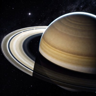 Saturn with rings in space