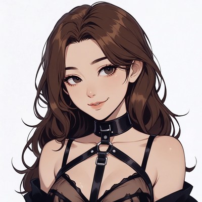 Anime girl in black choker harness