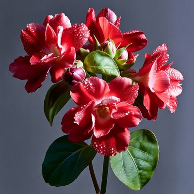 Red Hibiscus Flowers with Water Droplets