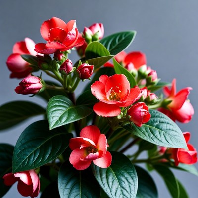 Red Begonia Flowers with Green Leaves