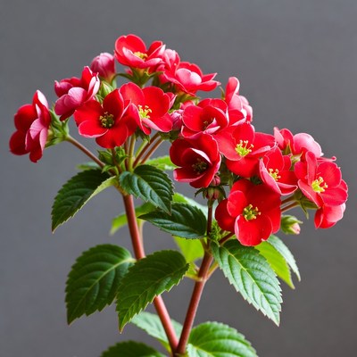 Red Begonia Flowers on Gray Background