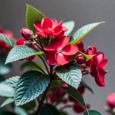 Red Begonia Flowers with Green Leaves